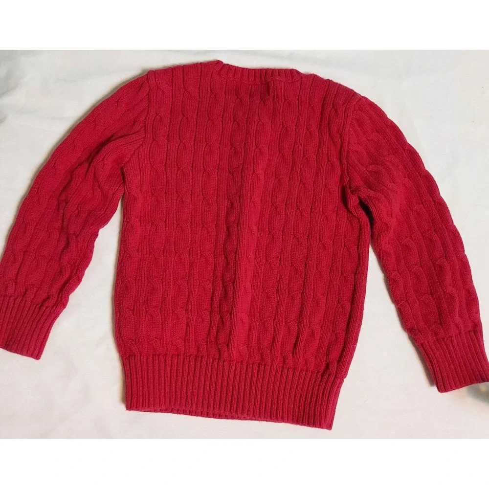 Polo Ralph Lauren Kids Red Cable Knit Cotton Sweater Size 5 Pony Logo‎ Preppy